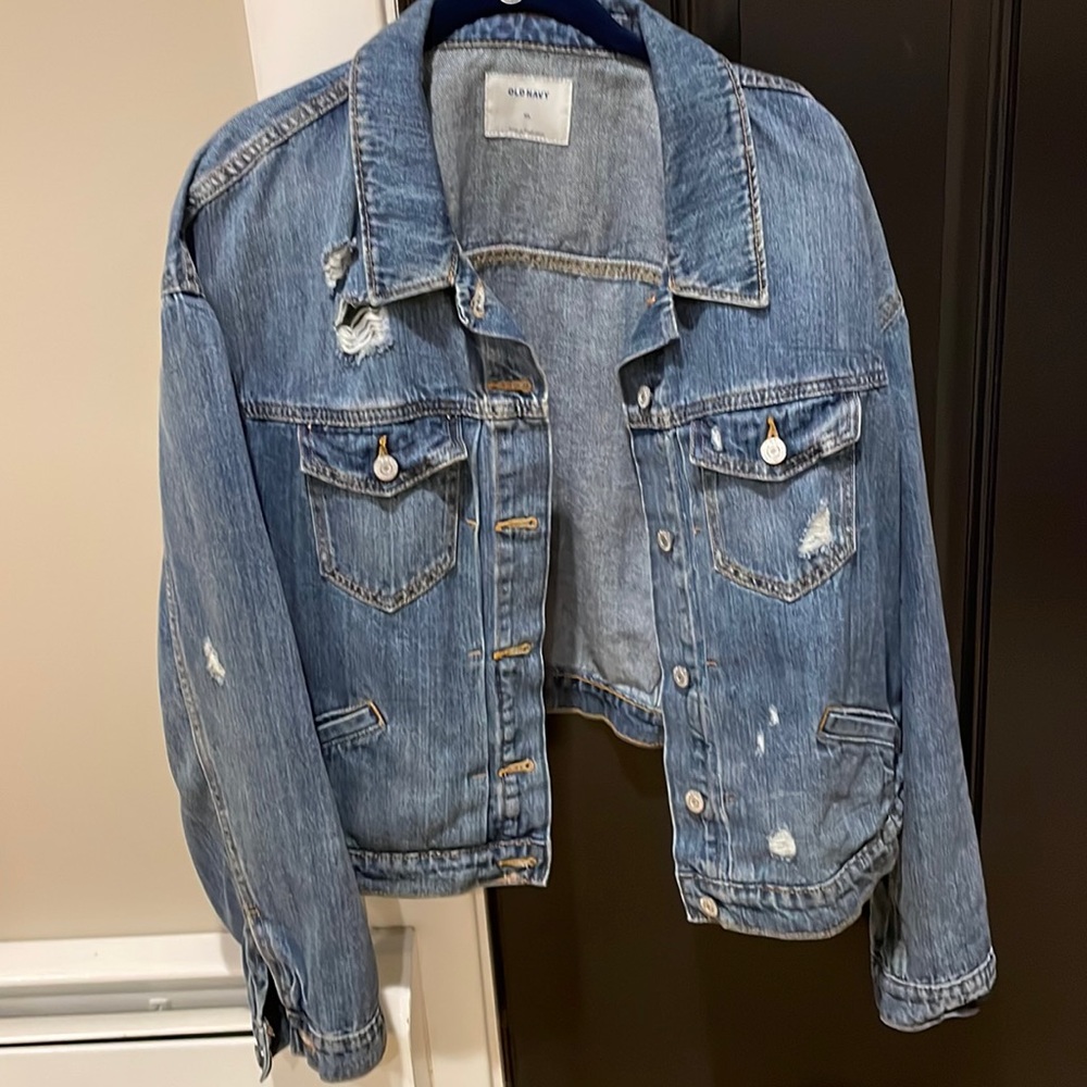 Old navy distressed cropped jean jacket